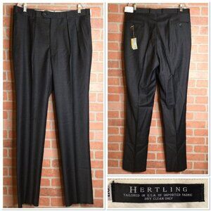 Hertling Mens Wool Trousers Dark Gray Size 37R Pleated Front NWT